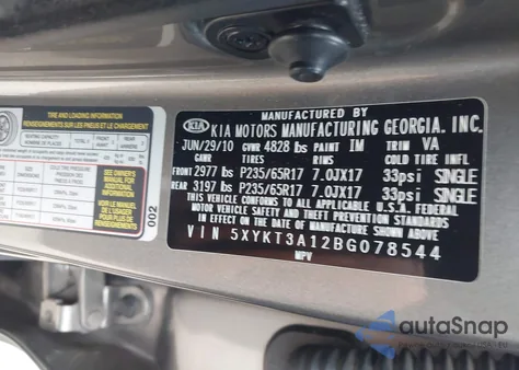 2011 Kia Sorento Lx из США, поврежденный, VIN 5XYKT3A12BG078544